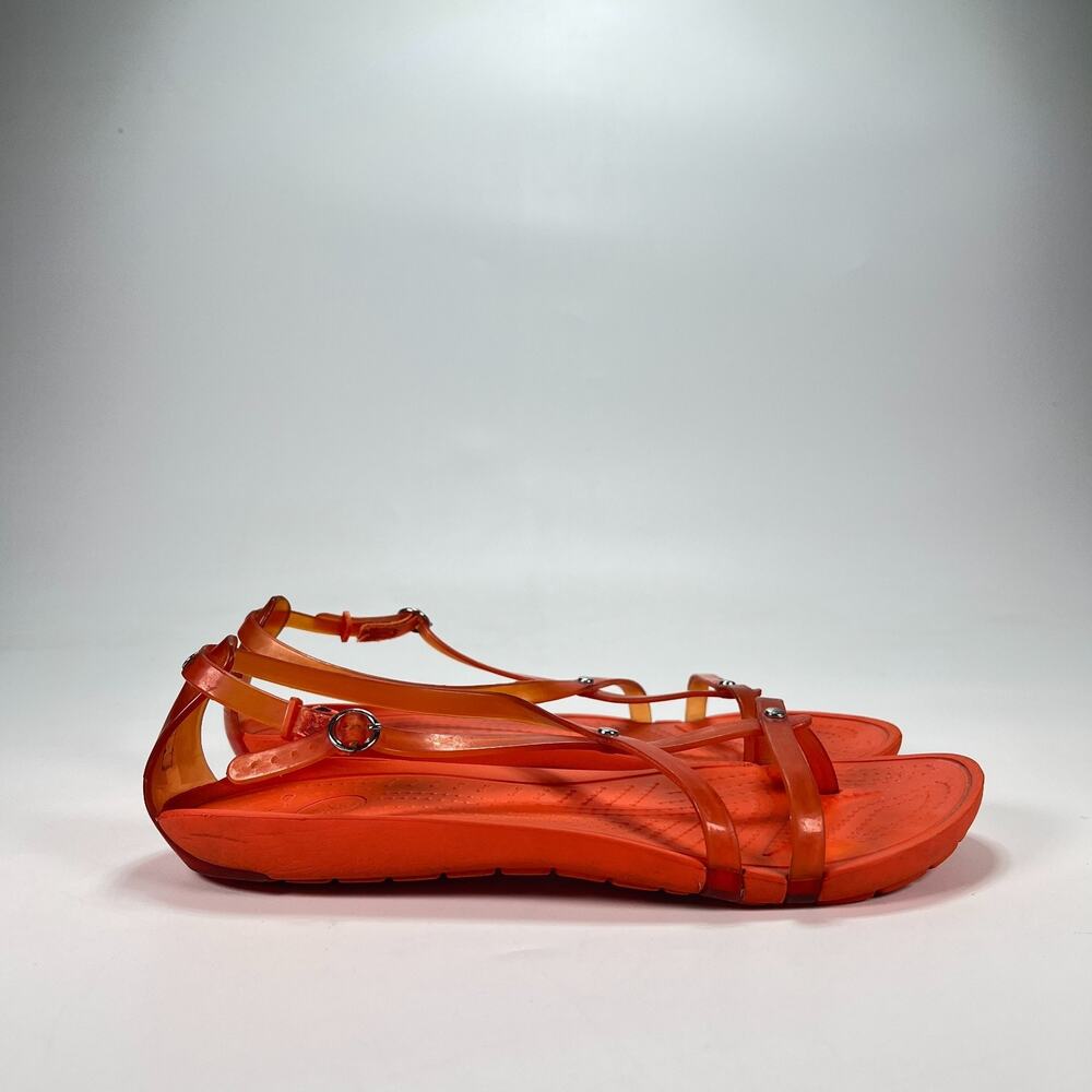 Crocs Really Sexi Orange Asymmetrical Jelly Strappy Thong Sandals Women's Size 7